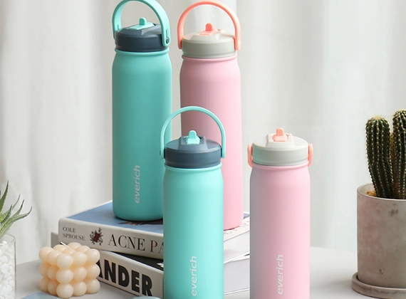 straw lid metal water bottle